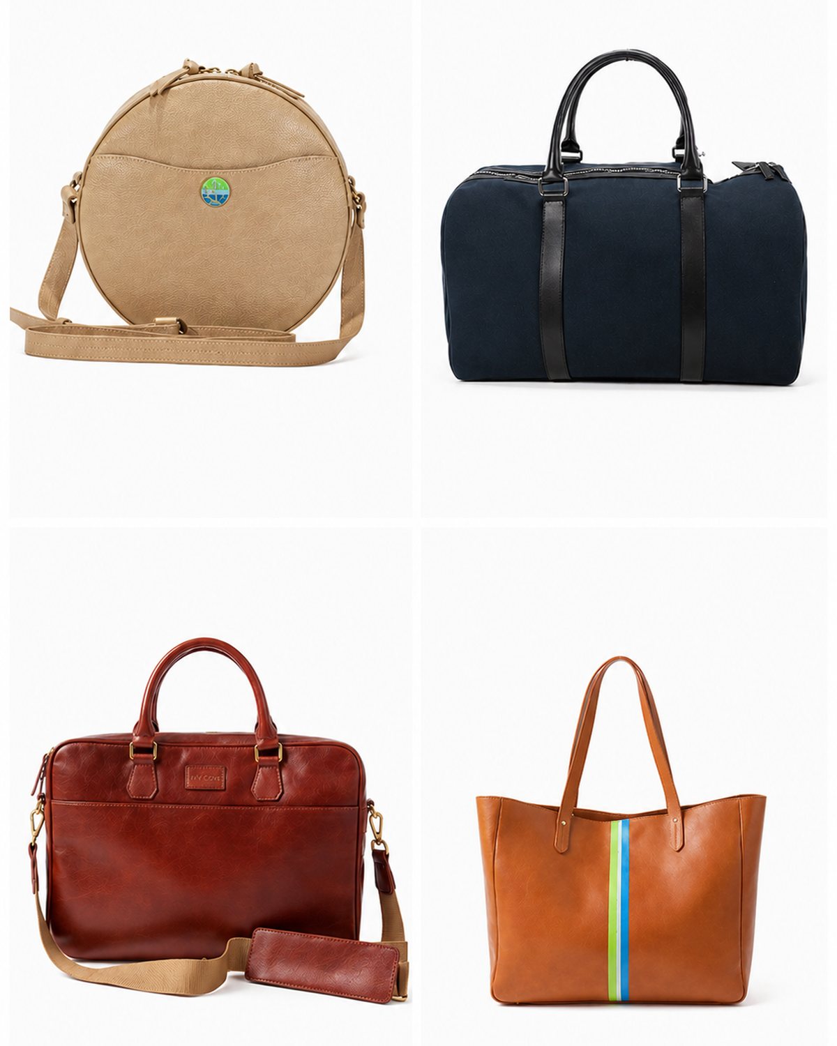 Leather and canvas bags produced by Superior — crossbody, weekender, briefcase and tote